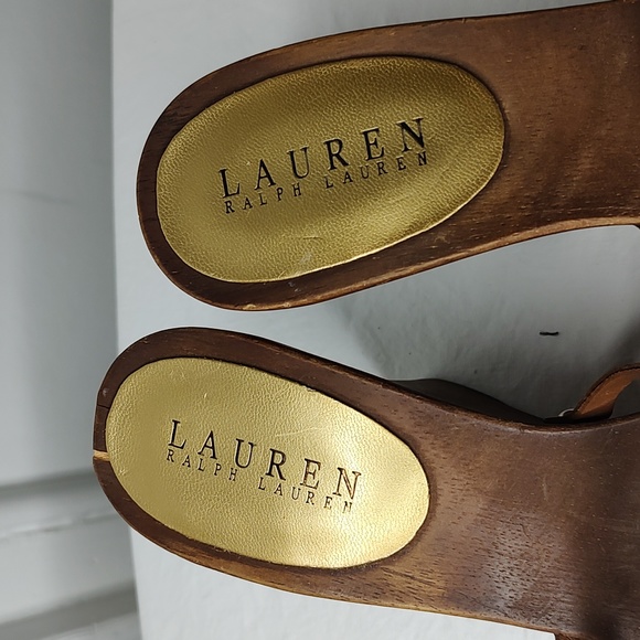Lauren Ralph Lauren Chain Wooden Wedge Sandals Platforms - Picture 3 of 9